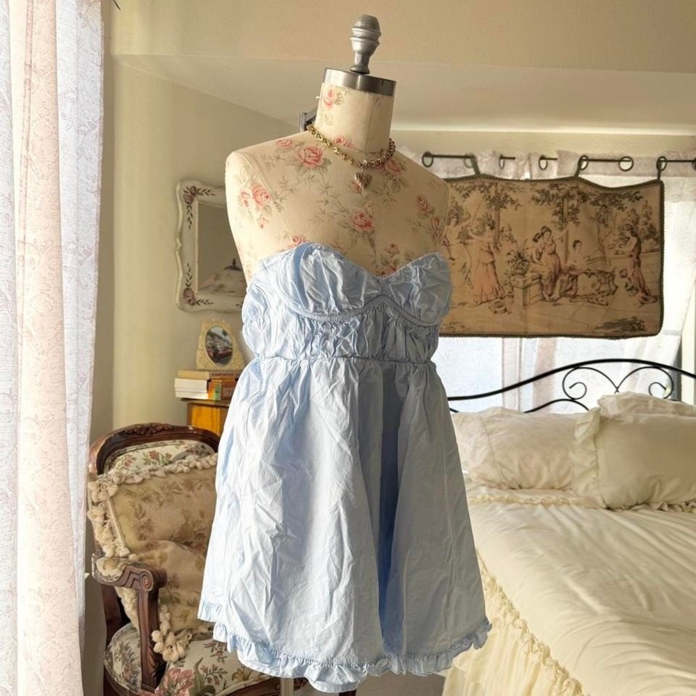 blue babydoll strapless mini‎ dress sky to moon womens size large